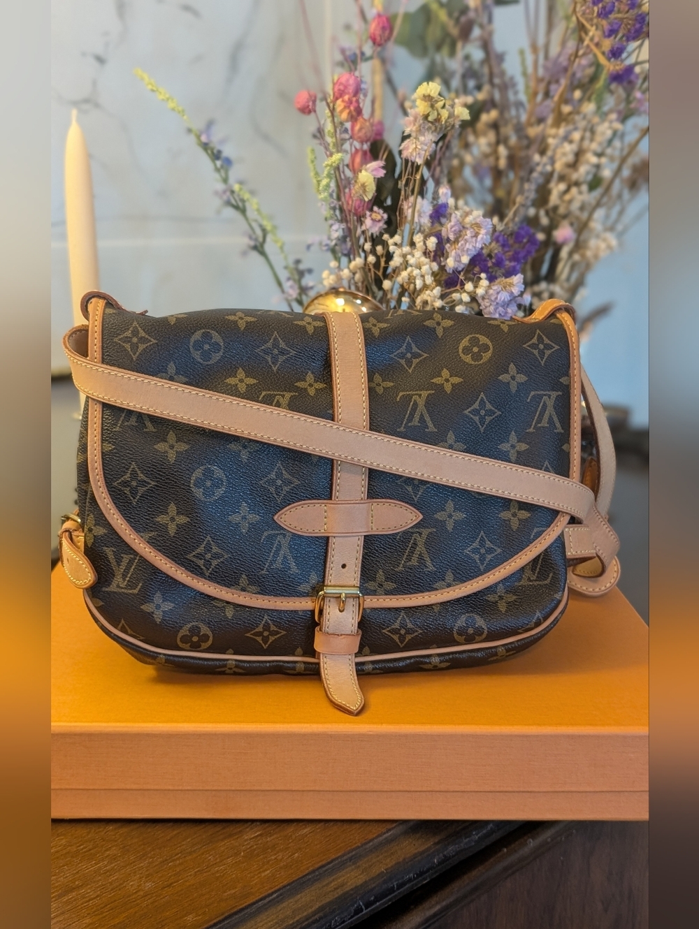 Louis Vuitton Monogram Canvas Saumur Crossbody‎ Bag in Brown